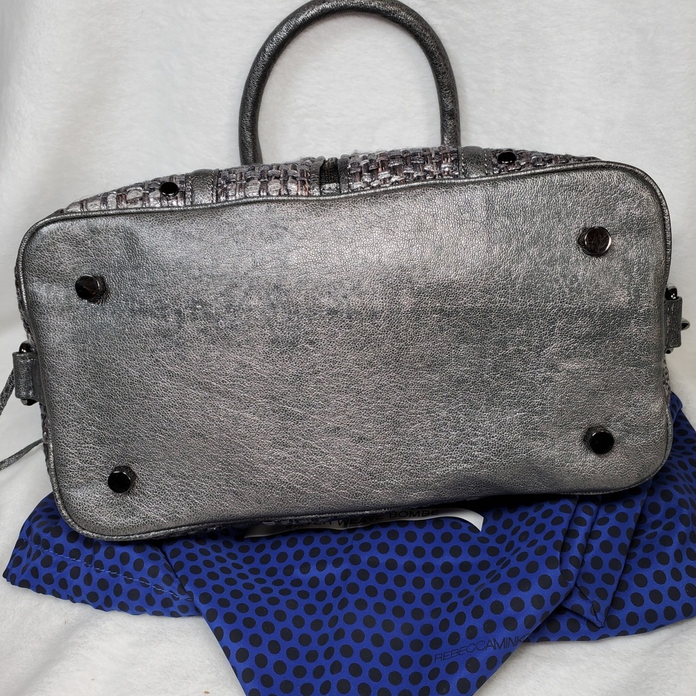 Rebecca MInkoff Gunmetal Silver Weave Mob Wife MAB Bombe Satchel Bag Luxury - Picture 7 of 9